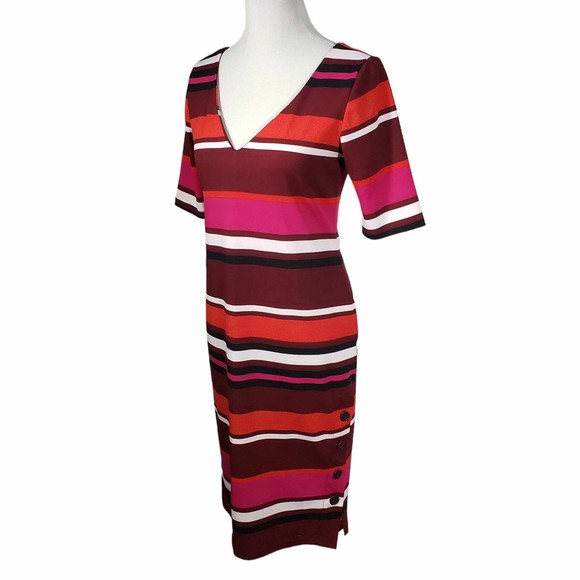 Slate & Willow Size Medium Bold Striped V-Neck Knee Length Dress - Picture 4 of 7